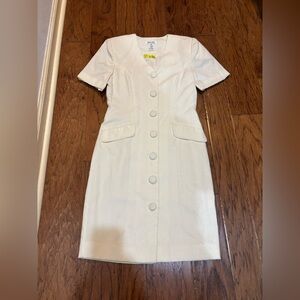 Vintage Dépêche Mode Ivory Button Front Dress | Size 6 | Pockets